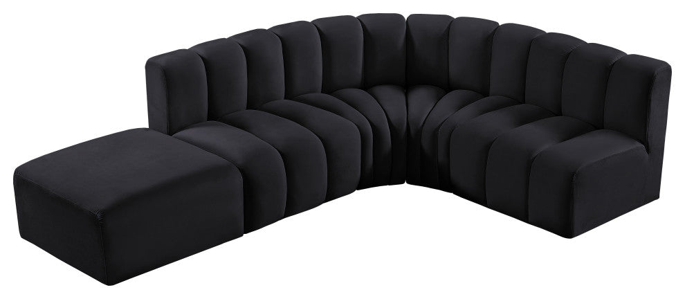 Arc Velvet Upholstered 5-Pc. L-Shaped Modular Sectional, Black