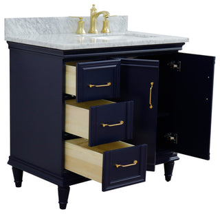 37" Single Vanity, Blue Finish With White Carrara