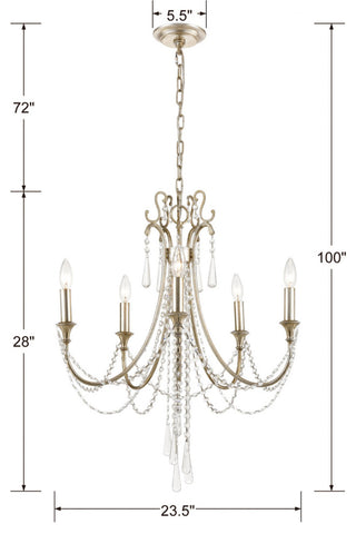 Crystorama ARC-1905-SA-CL-MWP, 5-Light Chandelier, Antique Silver