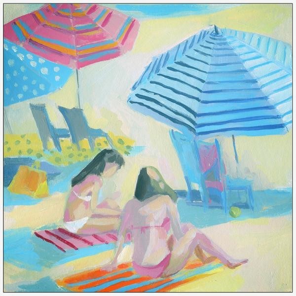 "Girls Having Fun" Floater Framed Painting Print on Canvas, 48"x48"