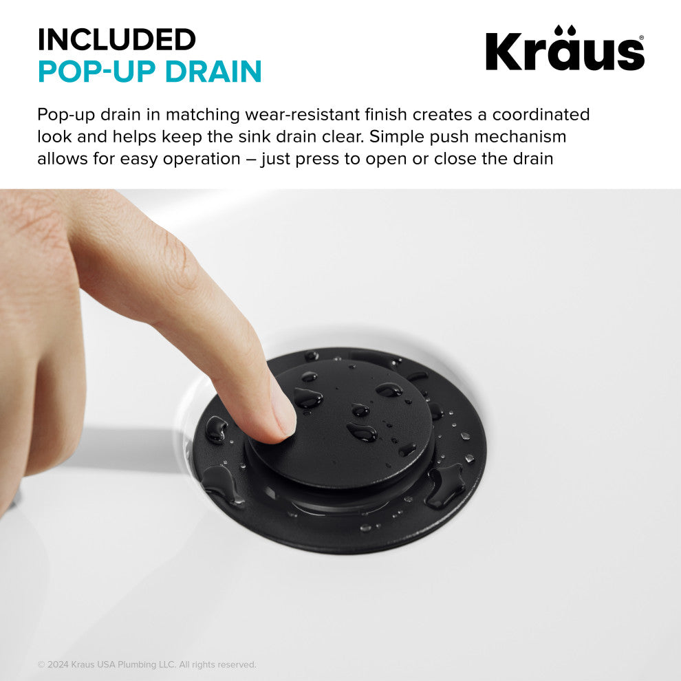 KRAUS Indy Single Handle Vessel Bathroom Faucet Matte Black, Pop Up Drain