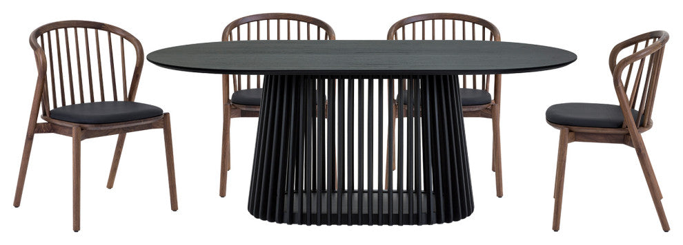 Pasadena Echo 5-Piece Oval Dining Set, Black Oak Finish Walnut Finish Chairs