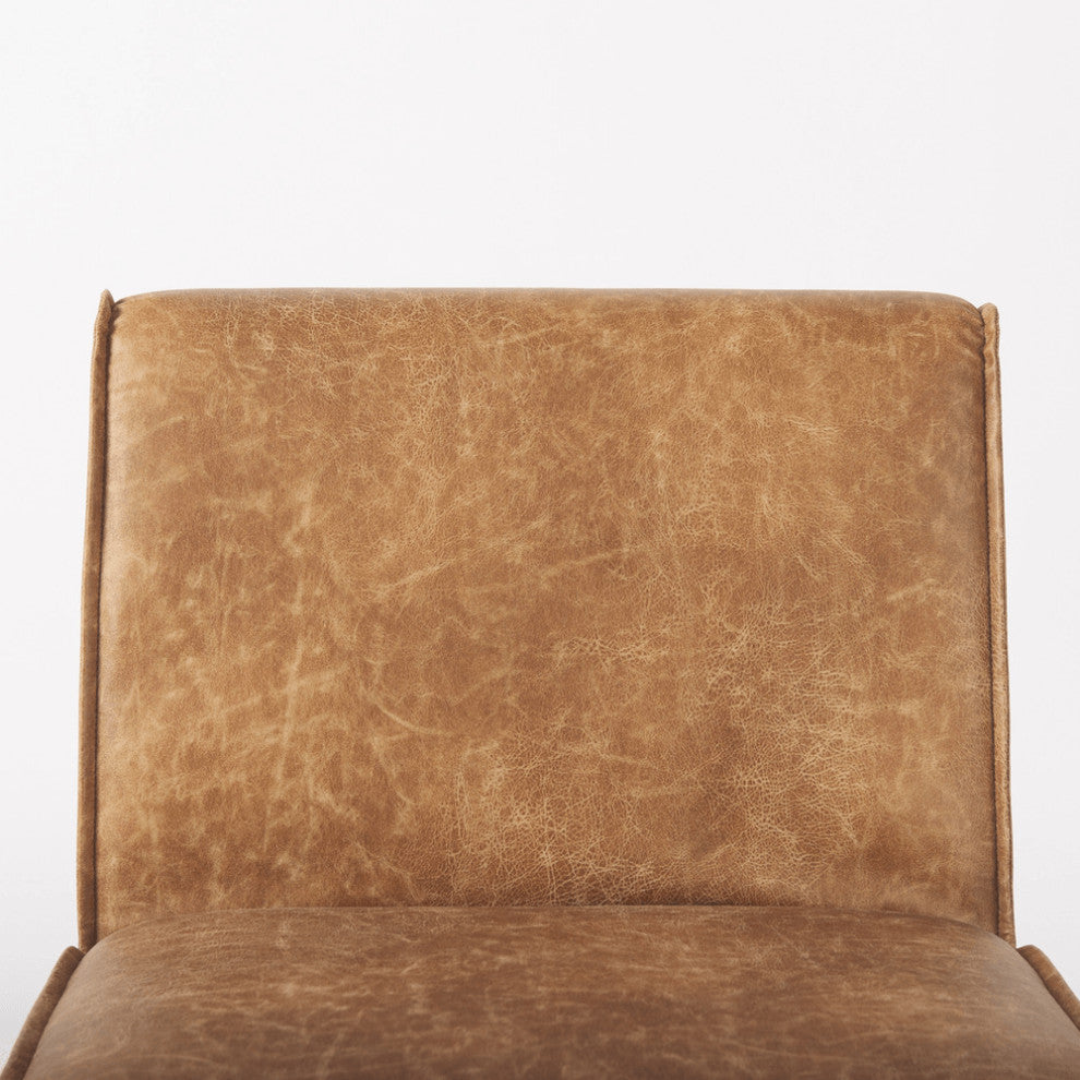 Set of Two Brown Upholstered Faux Leather Side Chairs With Wheels