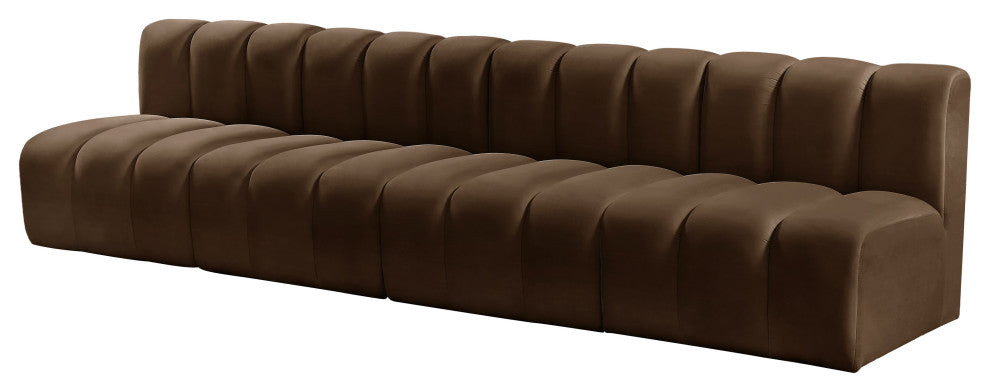 Arc Velvet Upholstered 4-Pc. Modular Sofa, Brown