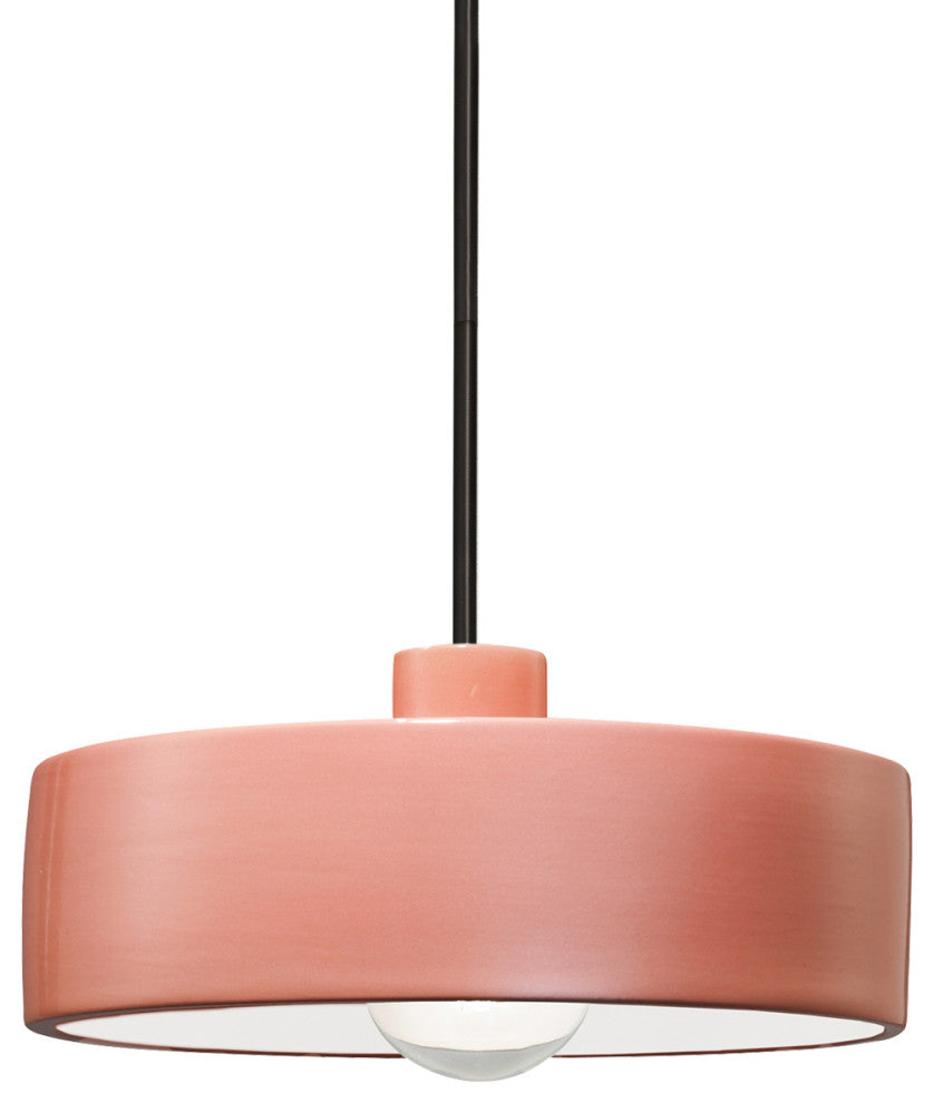 Radiance Dish Pendant, Gloss Blush, Matte Black, Rigid Stem, E26