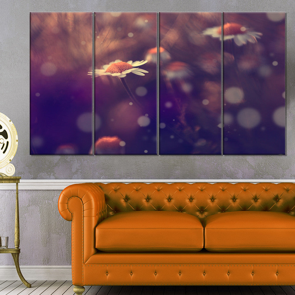 Cute Vintage Flower With Bokeh, Large Floral Canvas Art Print, 48"x28", 4 Panels