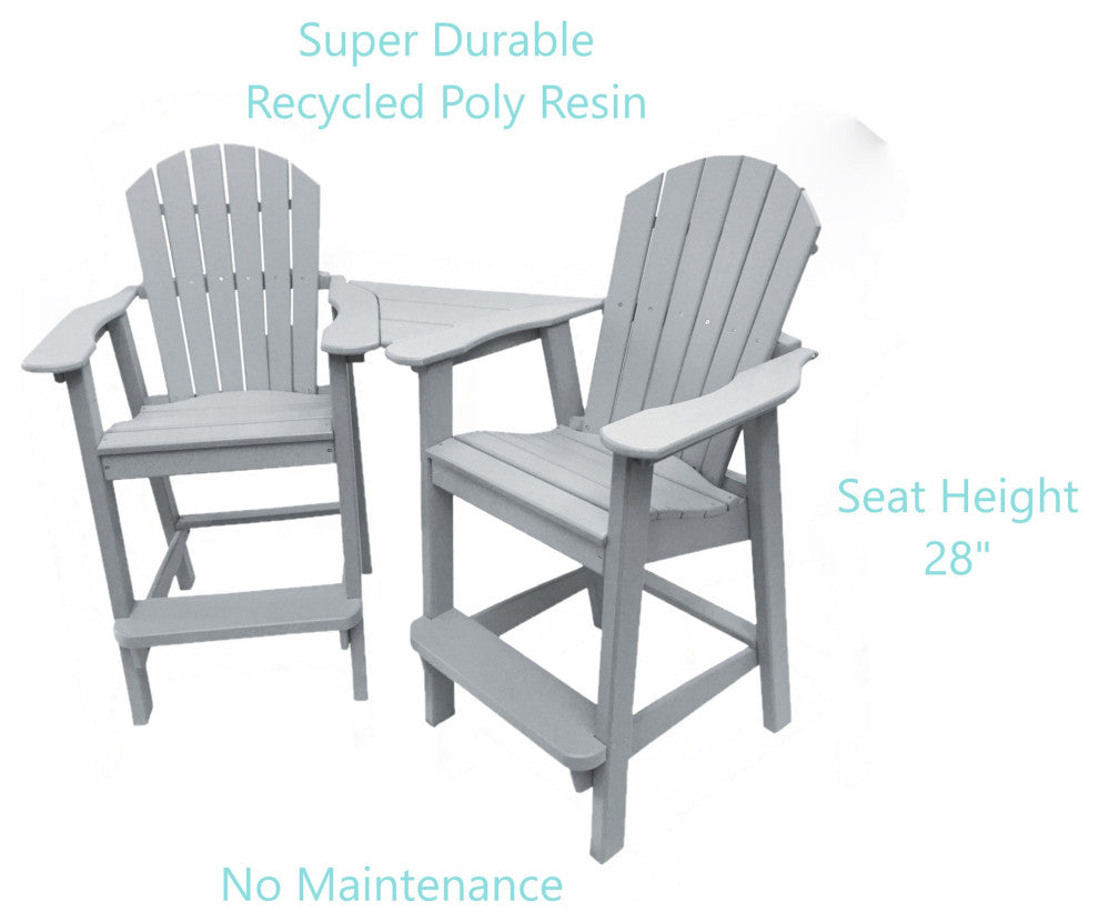Phat Tommy Tall Adirondack Chairs Set of 2, Poly Outdoor Bar Stool Chairs, Grey