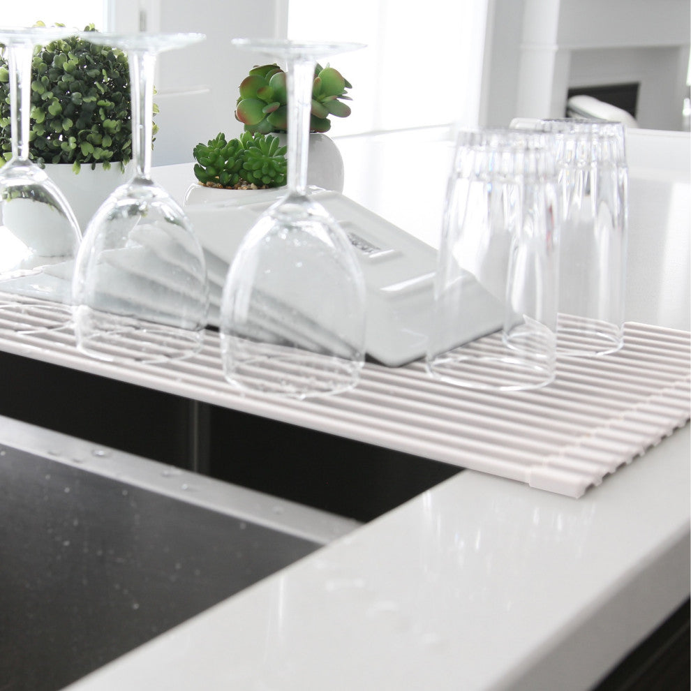 Stylish Multipurpose Over Sink Roll-Up Dish Drying Rack, White