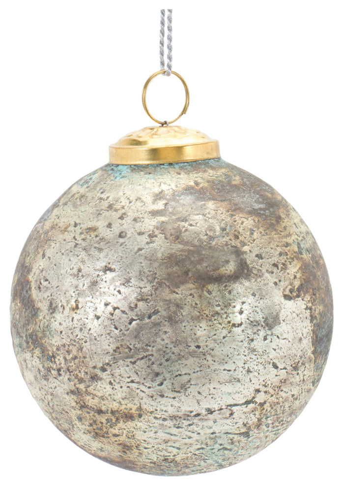 Distressed Mercury Glass Ornmanet, Set of 6