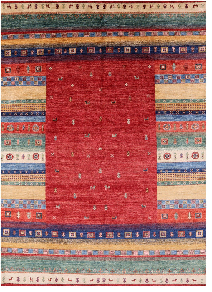 Tribal Gabbeh Hand Knotted Wool Rug 8' 4" X 11' 7" Q7252
