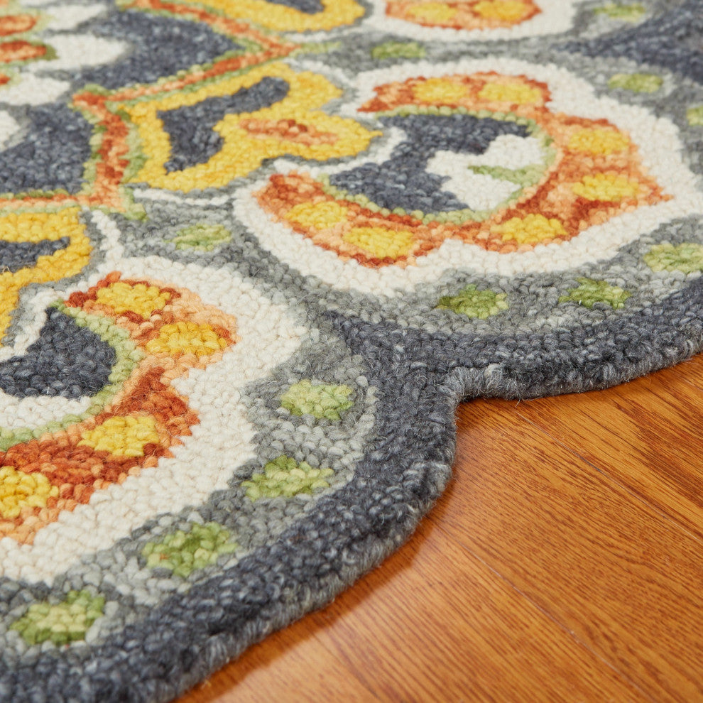 4' Round Gray And Gold Floret Area Rug