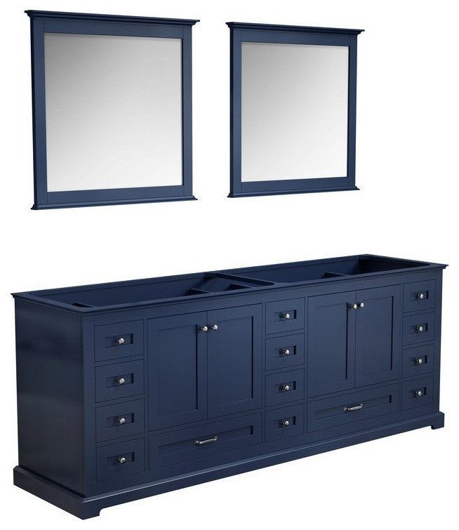 Dukes 84" Double Vanity, No Top and 34" Mirrors, Navy Blue