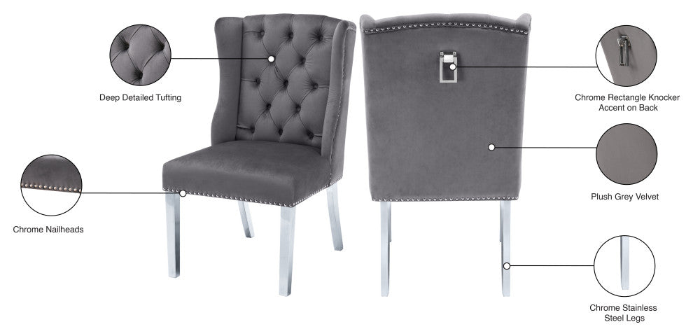 Suri Velvet Upholstered Dining Chair, Gray