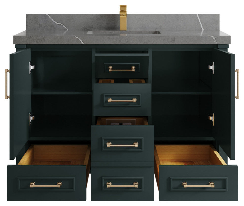 Aberdeen 48 Single Sink Bath Vanity in Dark Forest Green 2" Piatra Gray