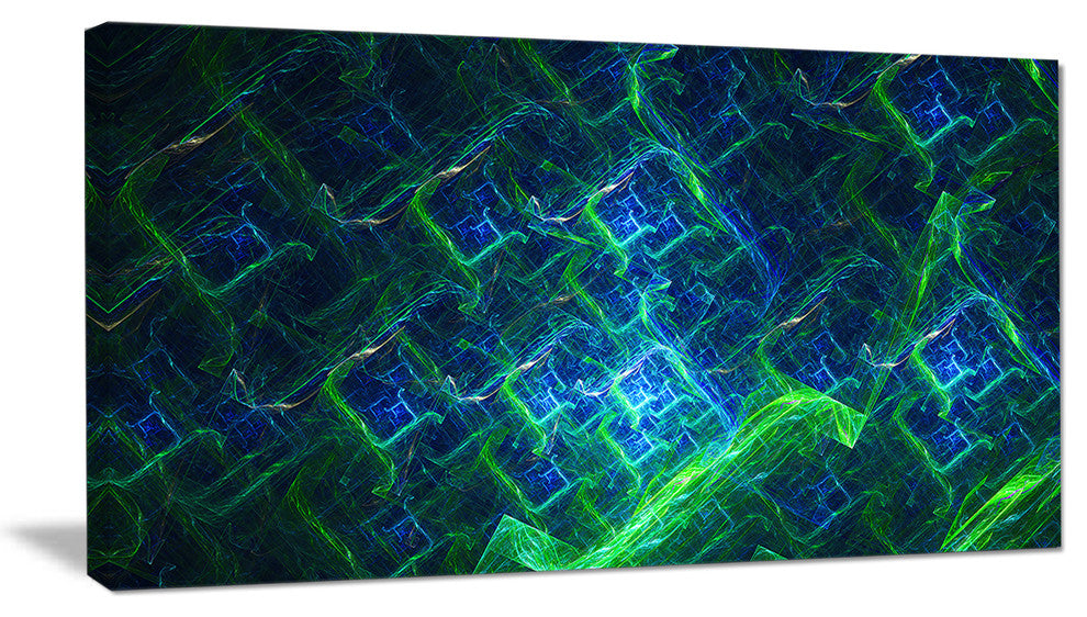 Green Blue Electric Lightning, Abstract Art on Canvas, 32x16