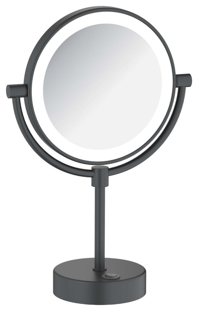 Circular LED Free Standing Magnifying Make Up Mirror, Matte Black