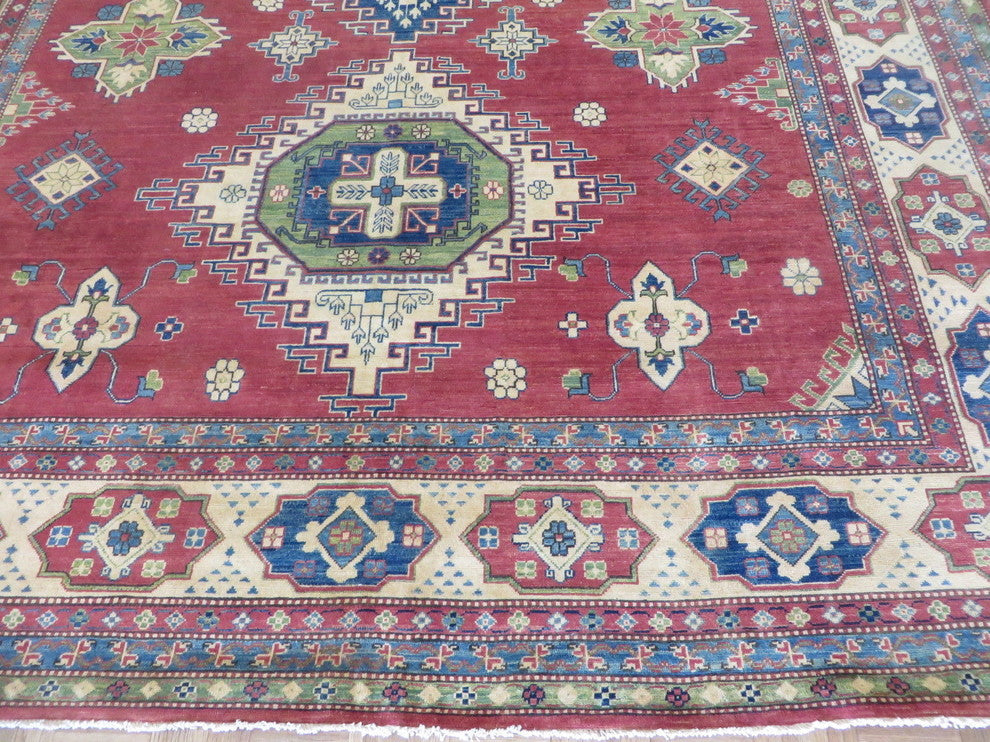 9'10x13'7 Hand Knotted Rust Red Kazak Oriental Rug Vegetable Dyed