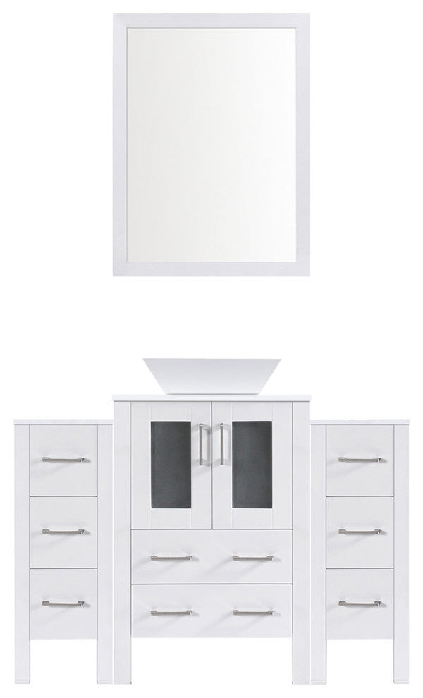 Modern Vanity Set With Two Sink Bases With Mirrors and Five Drawer Bases, White,