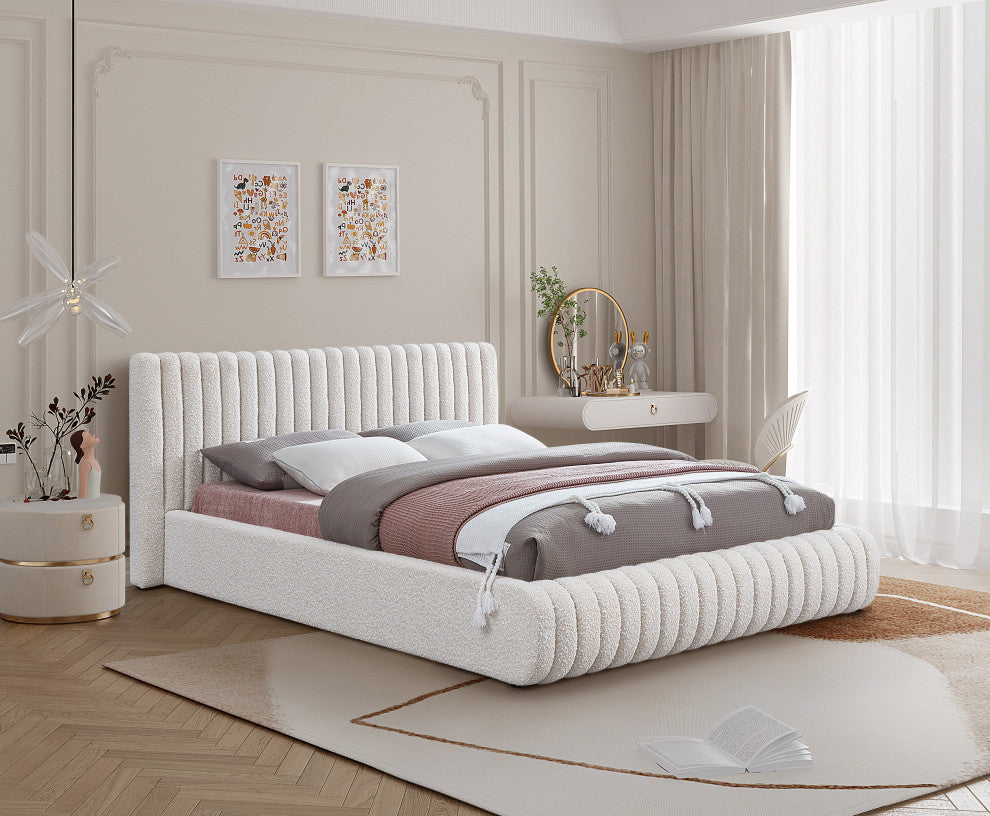 Nash Boucle Fabric Upholstered Bed, Cream, Queen