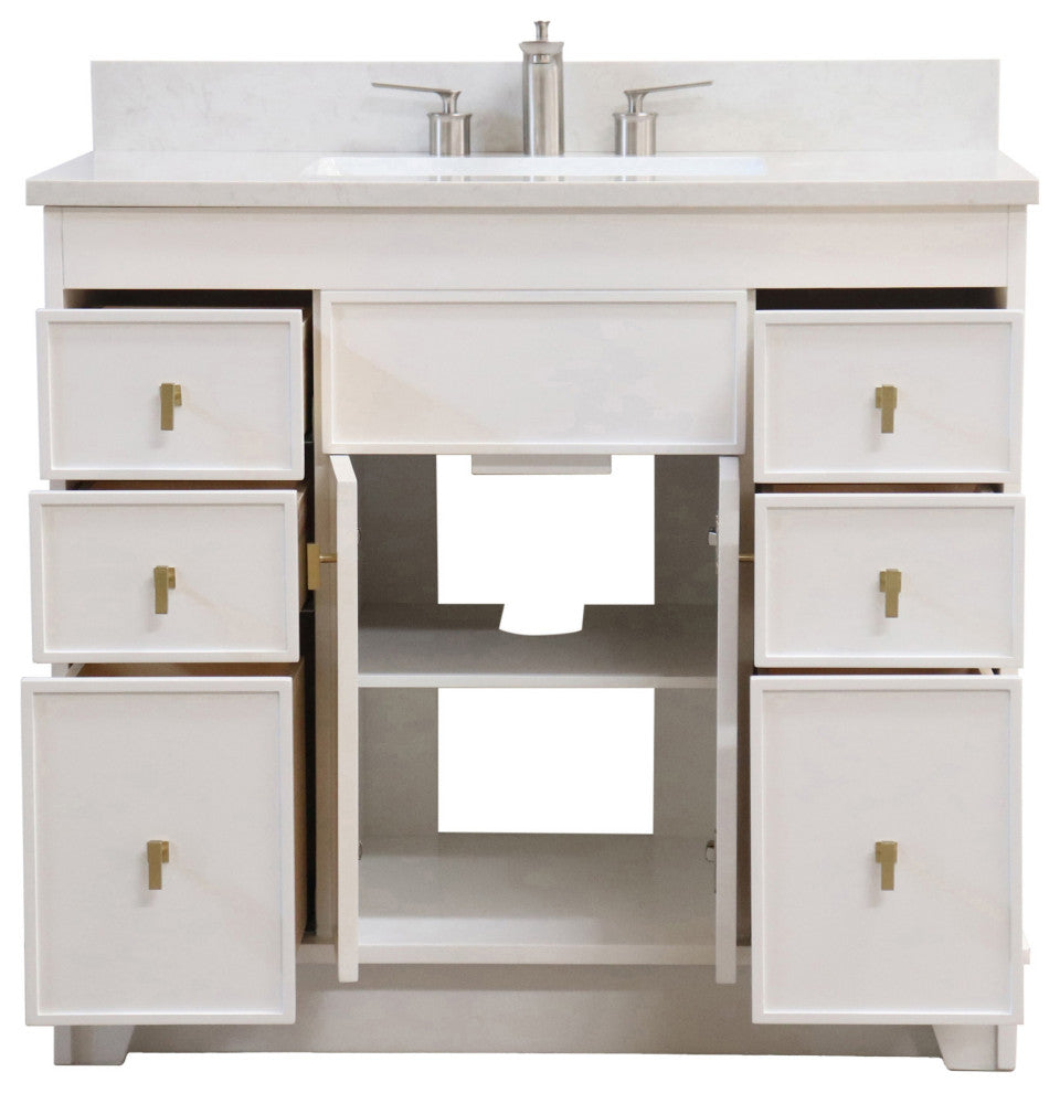 39" Single Sink Vanity, White Finish With Engineered Stone Top