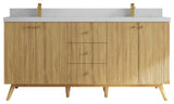 Pasadena 72 Double Sink Bath Vanity in Light Natural Teak 2" Carrara Quartz