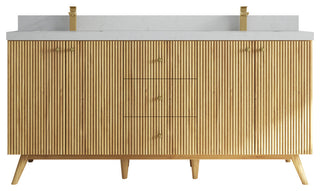 Pasadena 72 Double Sink Bath Vanity in Light Natural Teak 2" Carrara Quartz