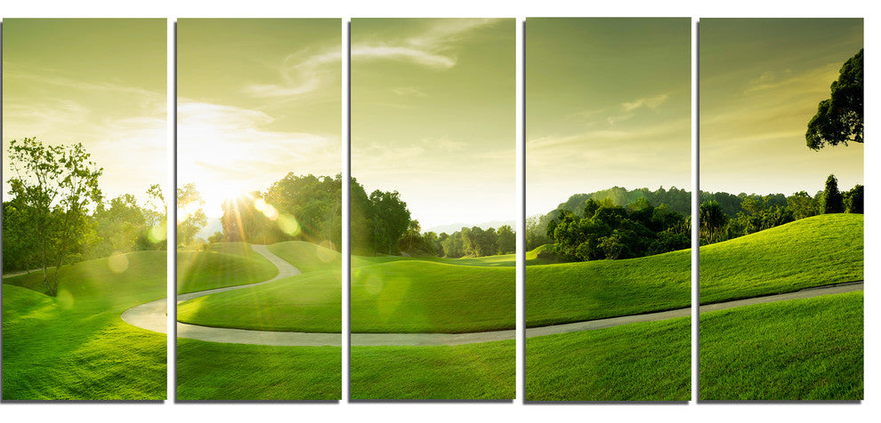 Green Valley Panorama, Landscape Canvas Art Print, 60"x28", 5 Panels