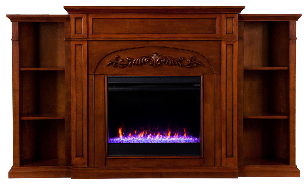 Charle Color Changing Fireplace with Bookcases, Autumn Oak