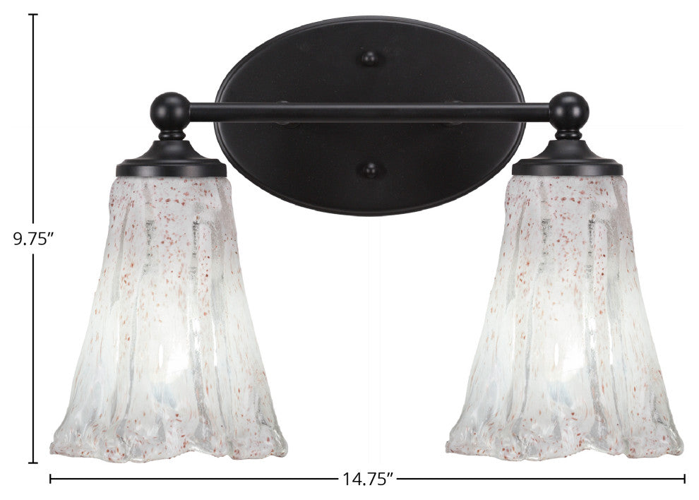 Capri 2-Light Bath Bar, Matte Black/Fluted Italian Ice