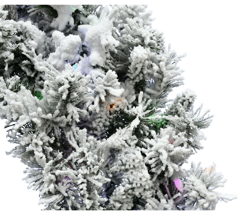 24-In. White Pine Snowy Wreath With 3-Function Multi-Color Lights