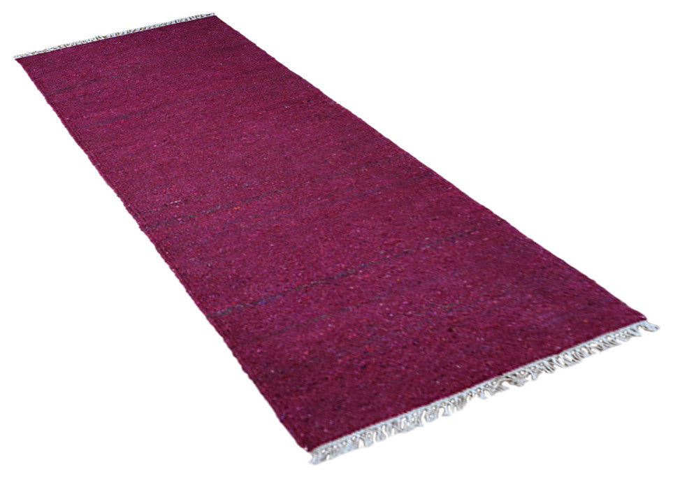 HAND WOVEN FLAT WEAVE KILIM COTTON & POLYESTER AREA RUGS -Rectangle,Pink,Solid, [Runner] 2'6''x10'