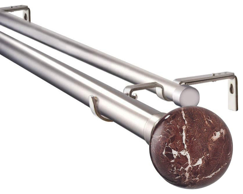 Linen Avenue Brown Marble Double Curtain Rod Set,28 to 48-Inch,Brushed Nickel