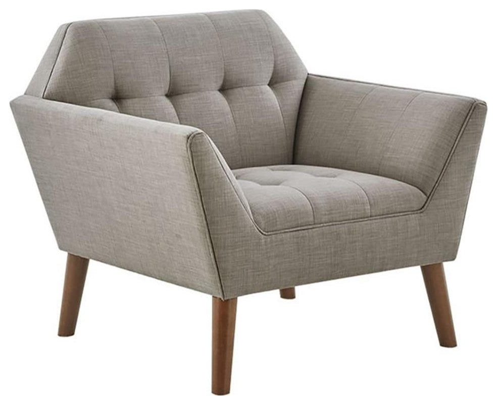 Maklaine 31.5" Mid-Century Fabric and Solid Wood Lounge Chair in Gray/Pecan