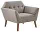 Maklaine 31.5" Mid-Century Fabric and Solid Wood Lounge Chair in Gray/Pecan