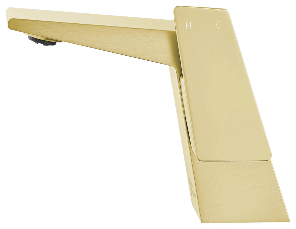Carre Single Hole Single Handle Bathroom Faucet, Brushed Gold