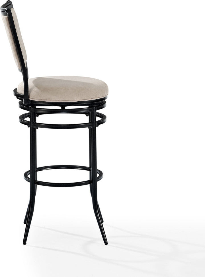 Rachel Swivel Bar Stool, Black With White Cushion