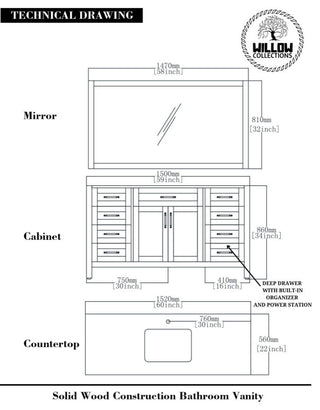 Cambridge 60 Single Bathroom Vanity in Coventry Gray 1.5" Empira Quartz