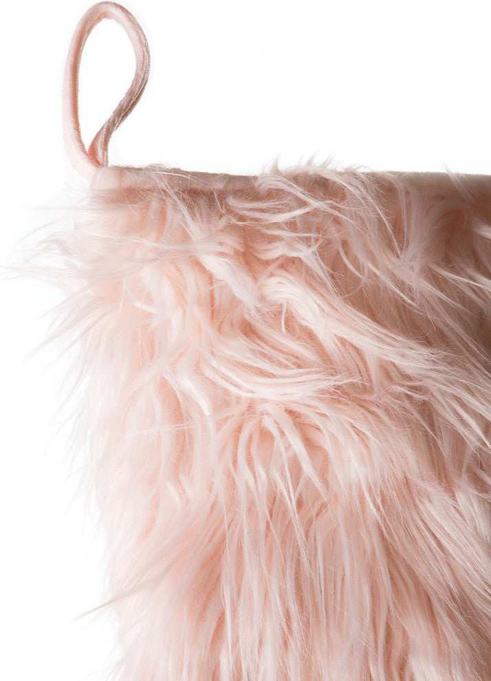 Faux Fur Christmas Stocking, Mongolian Long Hair Pink