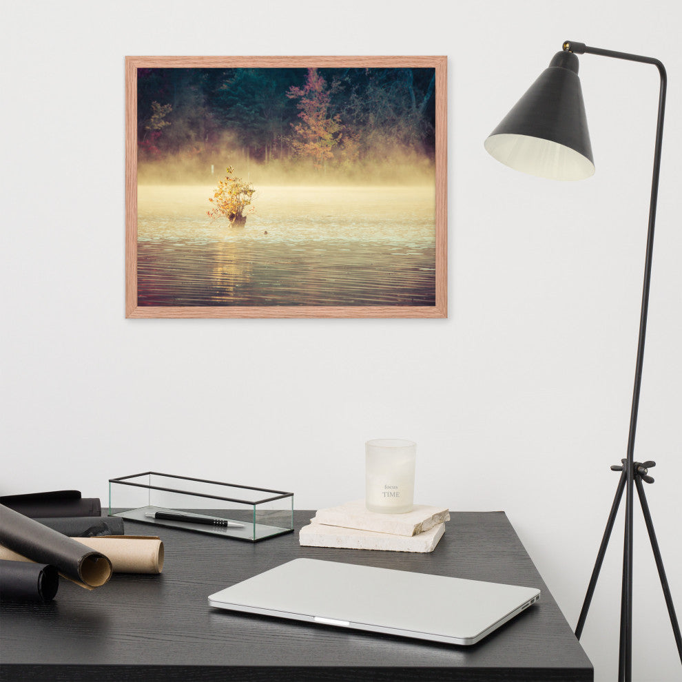 Golden Mist on Waples Pond Framed Photo Paper Wall Art Prints, Red Oak, 16" X 20"