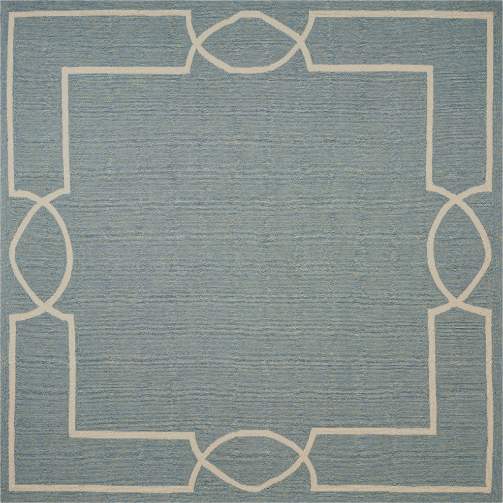 8'x11' Spa Blue Hand Hooked UV Treated Bordered Indoor Outdoor Area Rug
