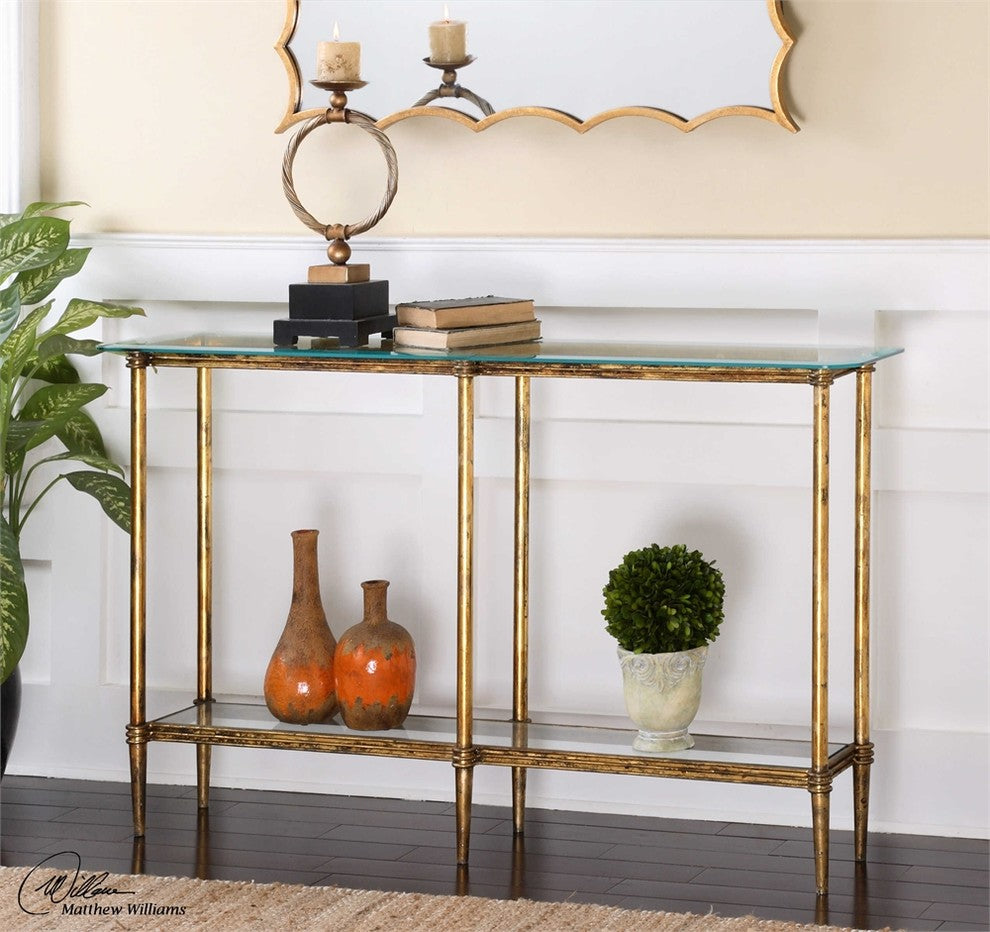 Elenio Glass Console Table By Designer Matthew Williams