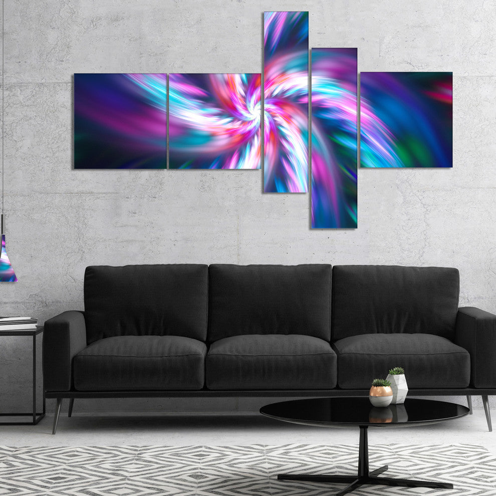 Dancing Multi Color Fractal Flower, Floral Canvas Art Print, 60"x32", 5 panels