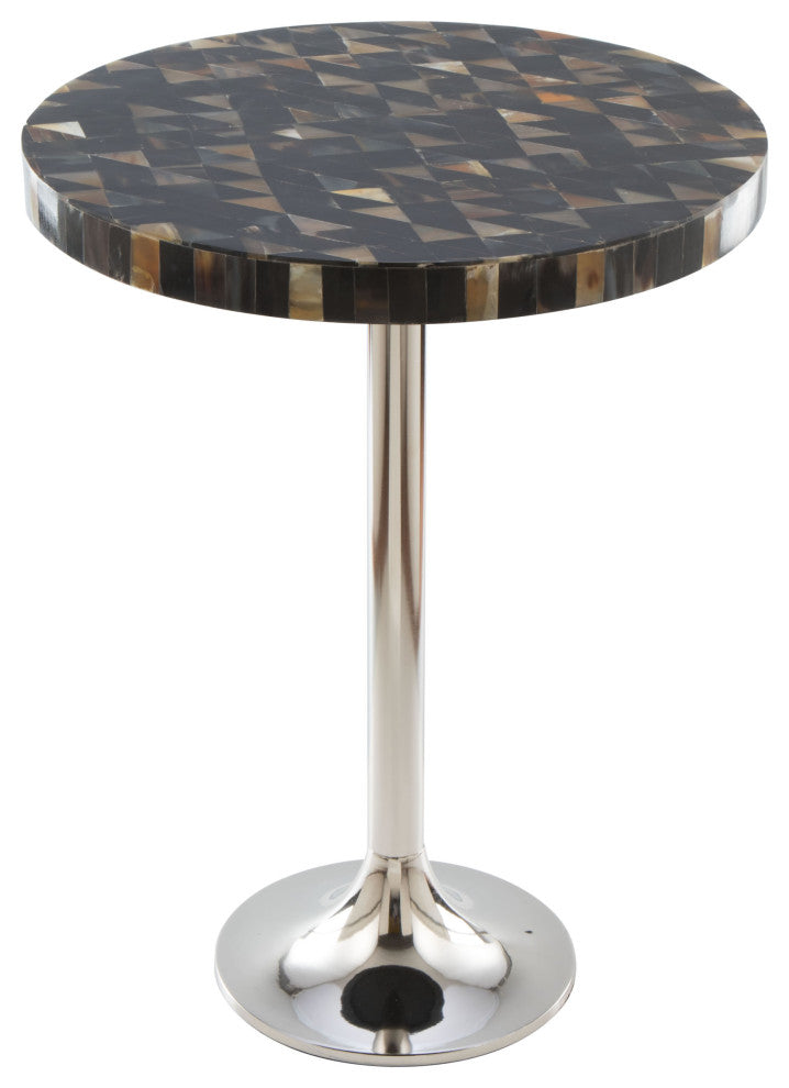 HomeRoots Earth Tones Marble Check and Aluminum Side Table
