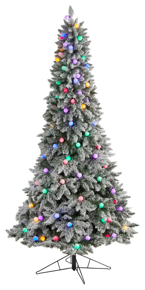 T3517 8.5' Flocked British Columbia Mountain Fir Artificial Christmas Tree