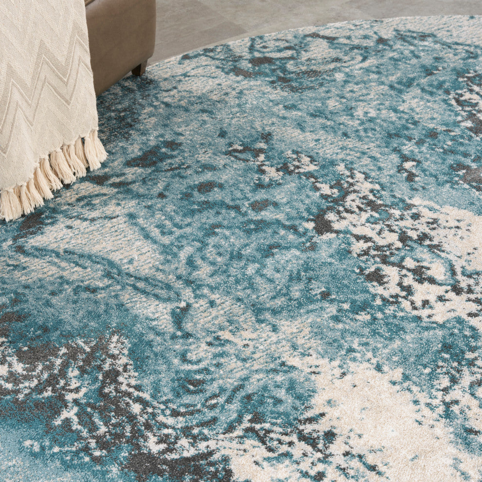 Nourison Maxell 8' x Round Ivory/Teal Modern Indoor Area Rug