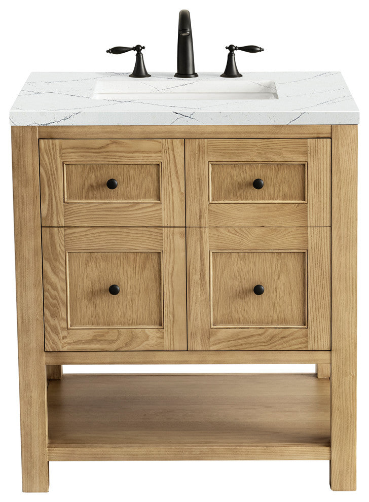 James Martin Breckenridge Bath Vanity, Light Natural Oak, 30", Ethereal Noctis, Three-Hole