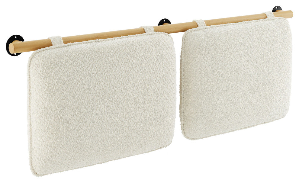 Anela Wall-Mounted Chenille Upholstered Full Headboard, Cream Natural