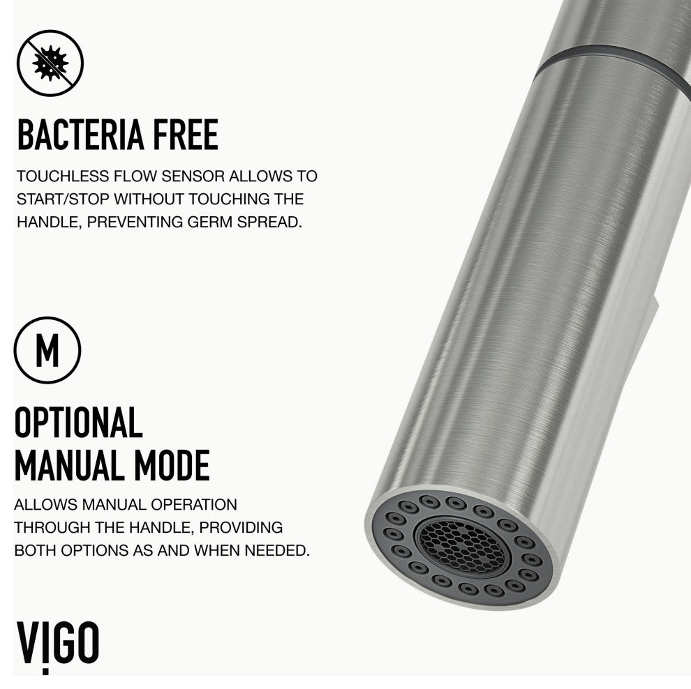 VIGO Greenwich 18" H Single Handle Pull-Down Sprayer Kitchen Faucet, Brushed Nickel, Touchless, Without Extras