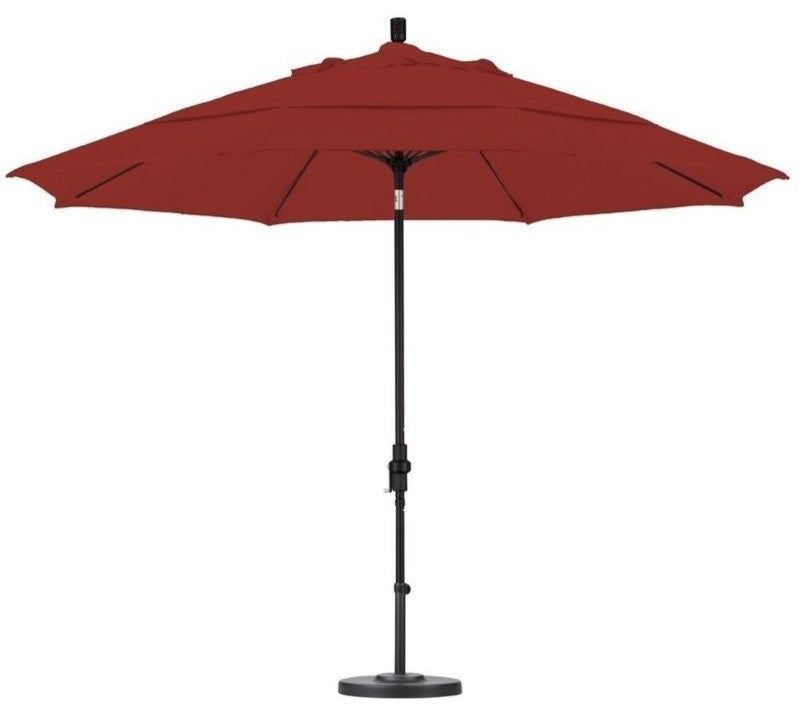 11' Matted Black Collar Tilt Crank Aluminum Umbrella, Terracotta Olefin