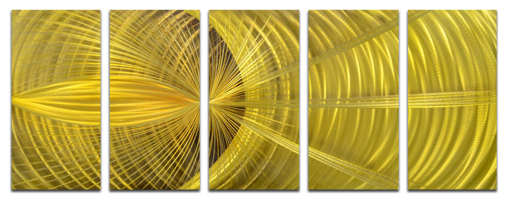 Golden Hypnotic Sphere 5-Piece Handmade Metal Wall Art